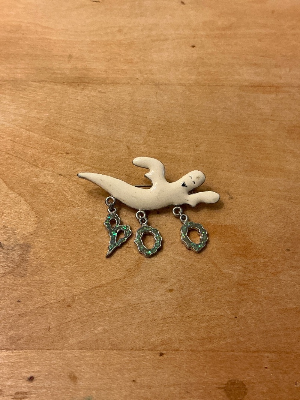 Ghost Enameled Halloween BOO dangling Brooch/Pin